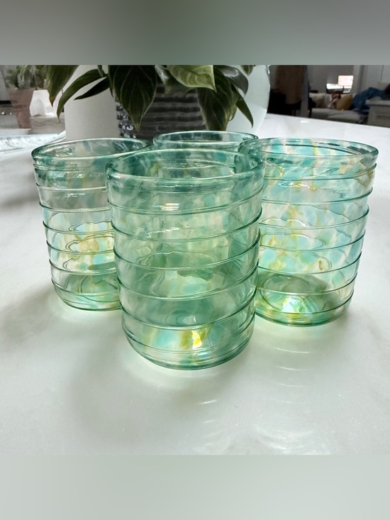 David Lindsay Other - Set (4) VTG Signed David Lindsay 2002 Art Glass Tumblers Seafoam & Gold Torcello